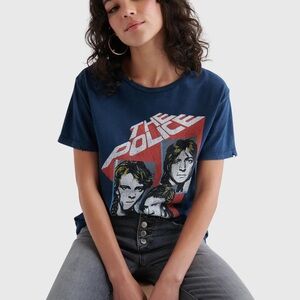 Lucky Brand Navy 'The Police' Graphic Tee Blue Nights Cotton Blend Size Medium